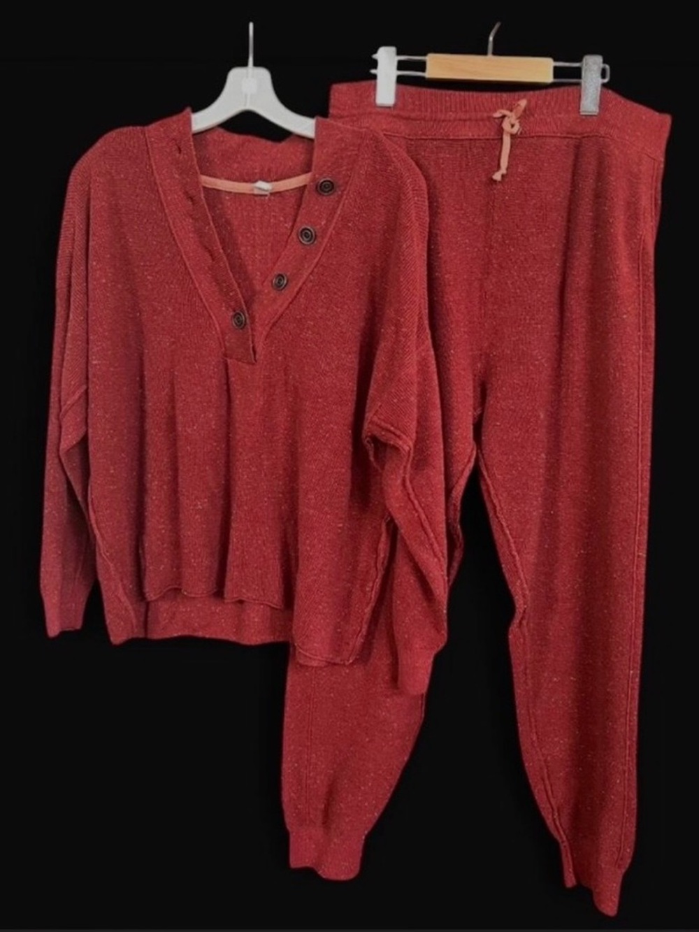 Anthropologie Daily Practice Rust Confetti Waffle Knit Lounge Set L